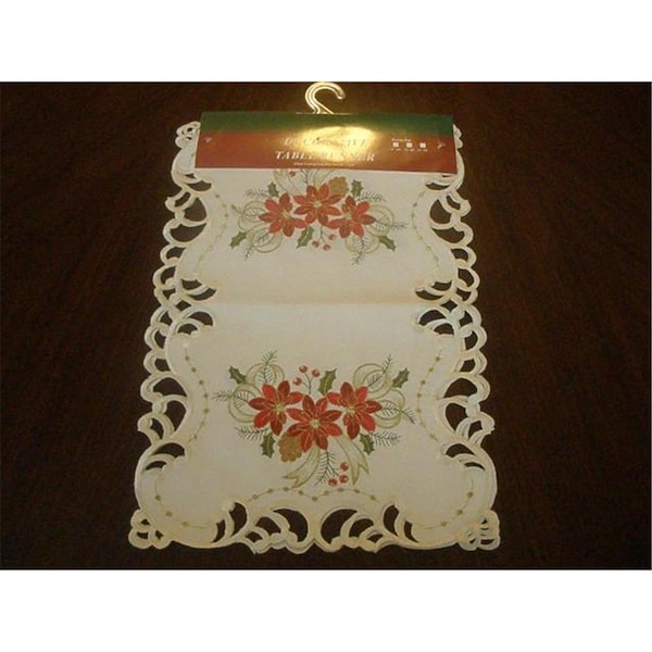 Fastfood 05HZ4080-1472 14 x 72 in. Embroidered Christmas Poinsettia Jacquard Cutwork Table Runner FA2570271 - main